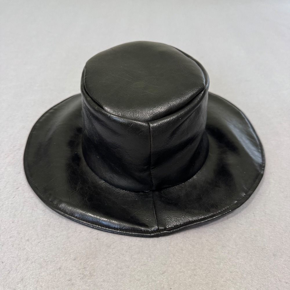 Vintage Union Made Top Hat Men Size 6 Black Leather 1960s Flat Crown USA Made